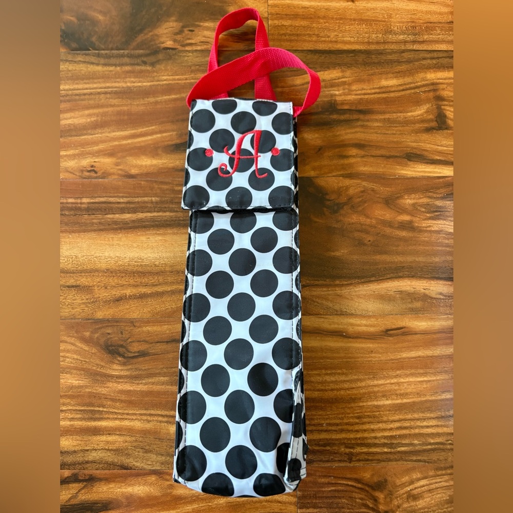 Monogrammed “A” Thirty One Perfect Bottle Wine Insulated Tote Bag Polka Dot
